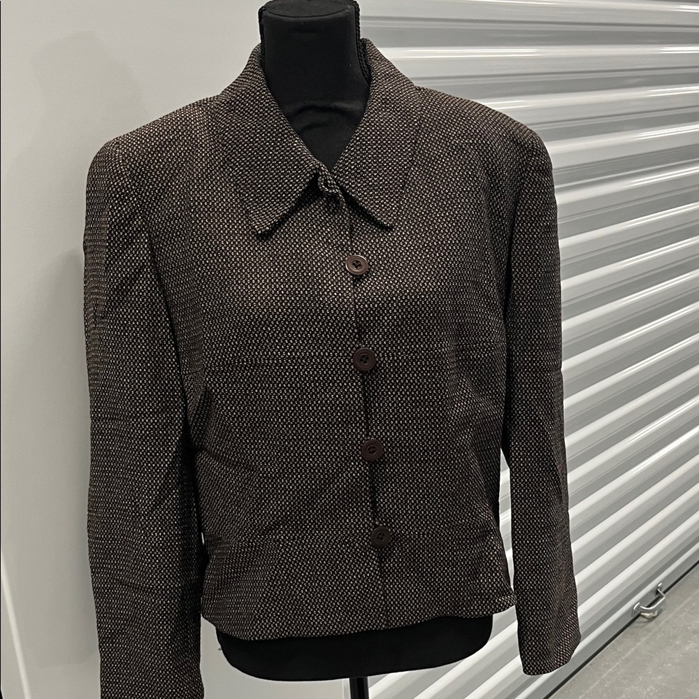 Great fir fall Classic Brown Textured Blazer VINTAGE with shoulder pads size 16